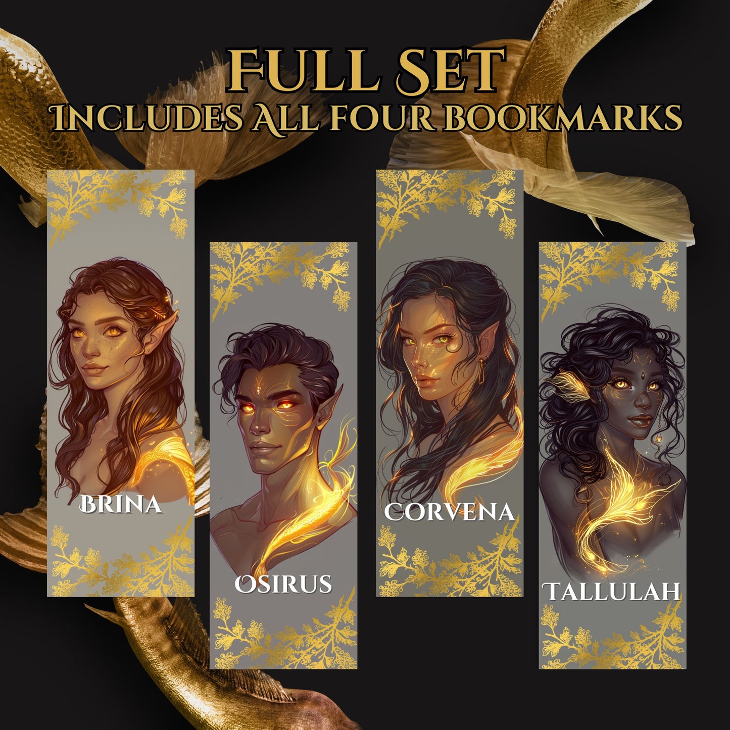 Full Set Golden Mer Character Bookmarks - A Clash Of Tides