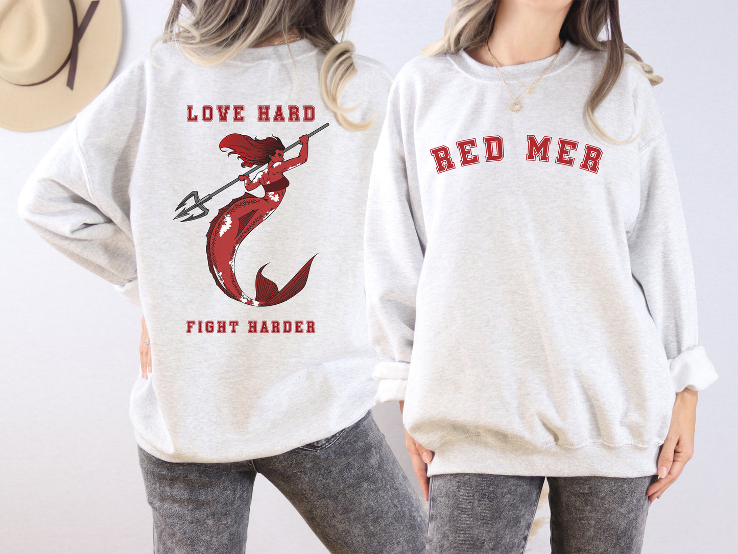 Red Mer Love Hard Fight Harder - Unisex Crewneck Sweatshirt