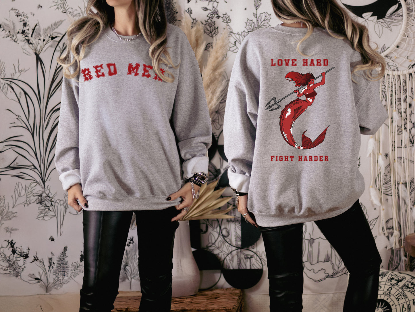 Red Mer Love Hard Fight Harder - Unisex Crewneck Sweatshirt