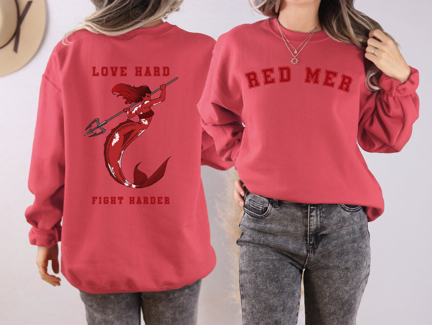 Red Mer Love Hard Fight Harder - Unisex Crewneck Sweatshirt